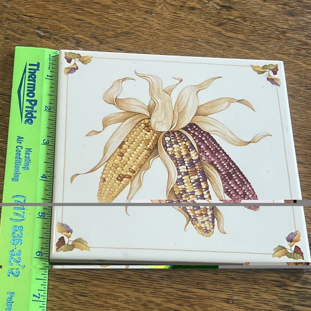 Avon Shades of Autumn 6in Ceramic Corn Tile Trivet 1984 Vintage Fall Harvest - Picture 3 of 4